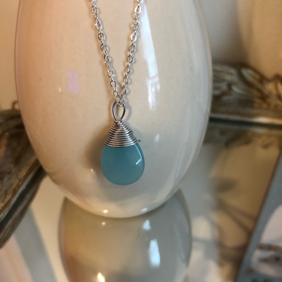Silver Aqua Chalcedony Necklace - Picture 1 of 4